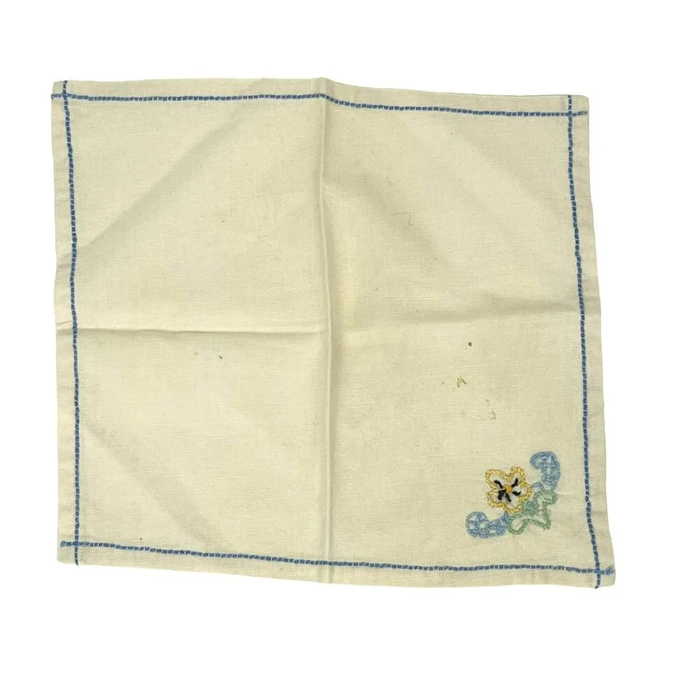 Vintage Linen Cocktail Luncheon Napkins White Embroidered